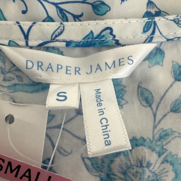 Draper James Women's S V-Neck Puff Sleeve Blouse Top Blue Floral NWT 9264 - Picture 8 of 15